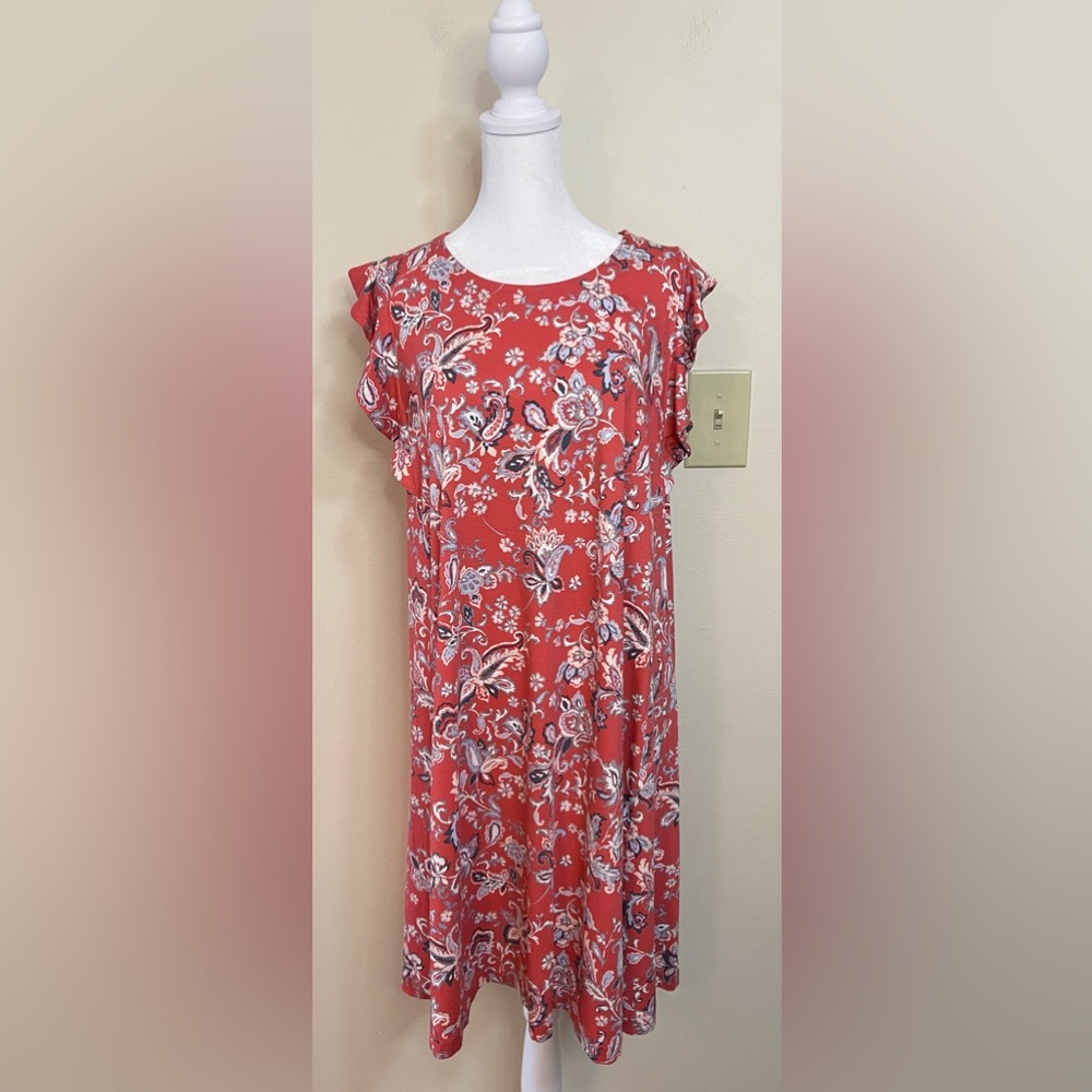 Loft Women’s Dress Floral Flutter Sleeves Swing Shift Stretch Size XL. NWT